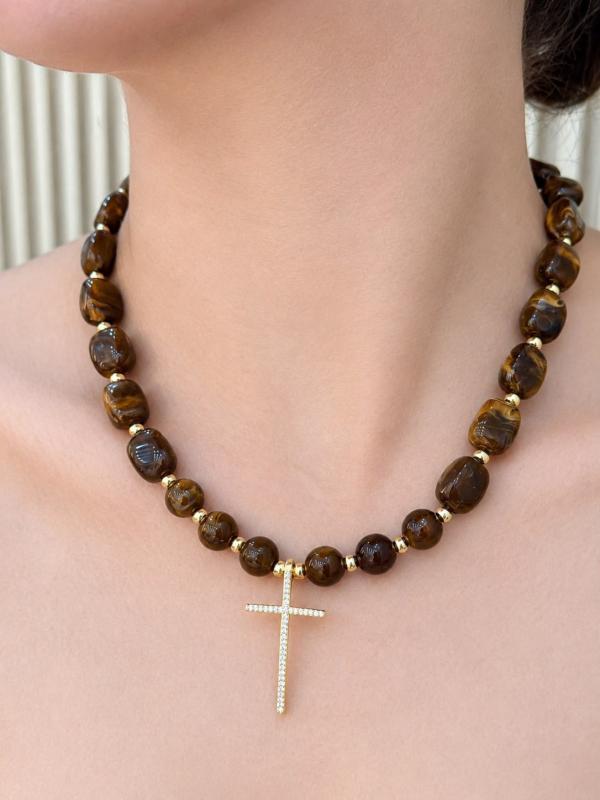 Cadena Perlas Cafes Con Cruz