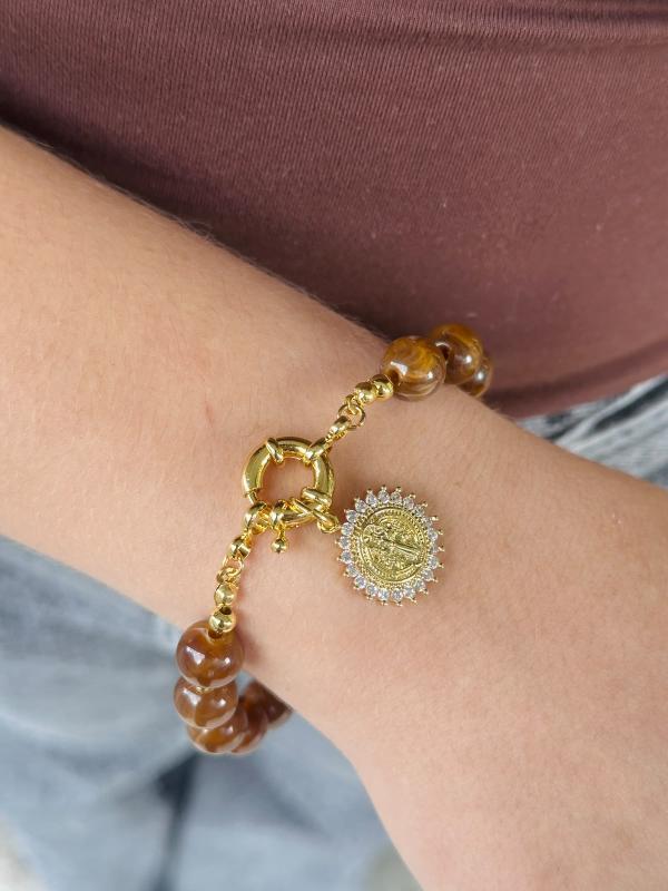 Pulsera Perlas Cafe Dije San Benito
