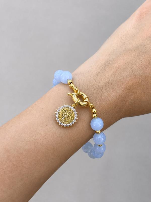 Pulsera Perlas Celestes Dije San Benito
