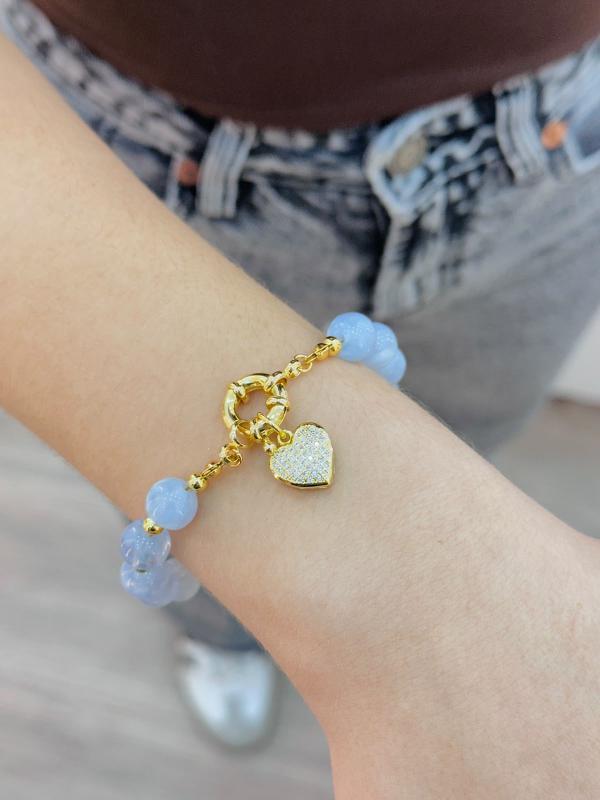 Pulsera Perlas Celestes Dije Corazon