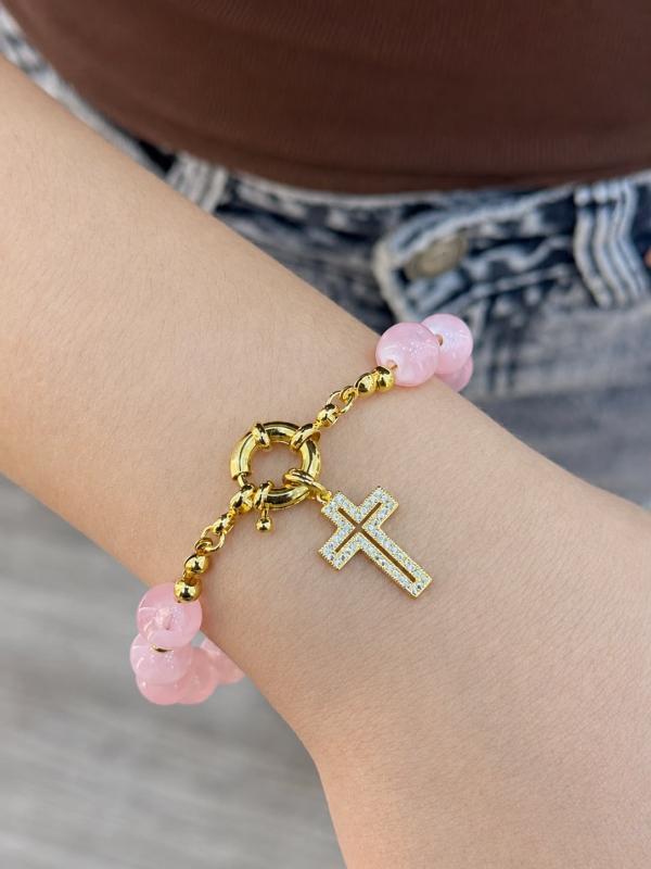 Pulsera Perlas Dije Cruz