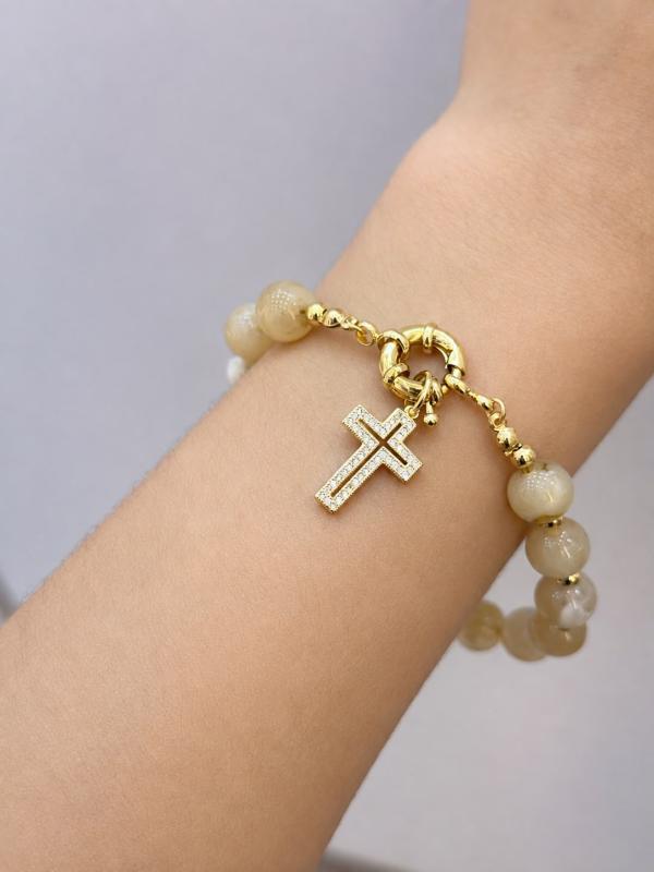 Pulsera Perlas Dije Cruz