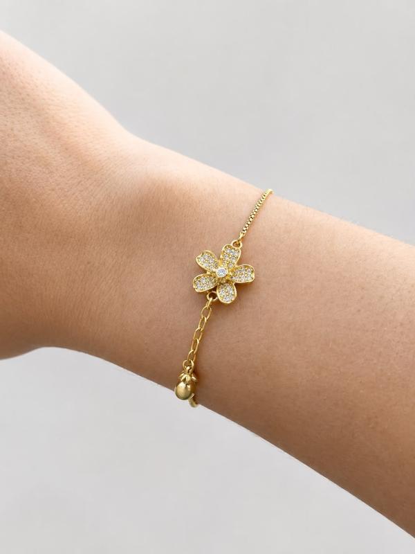 Pulsera Ajustable Flor Y Corazon