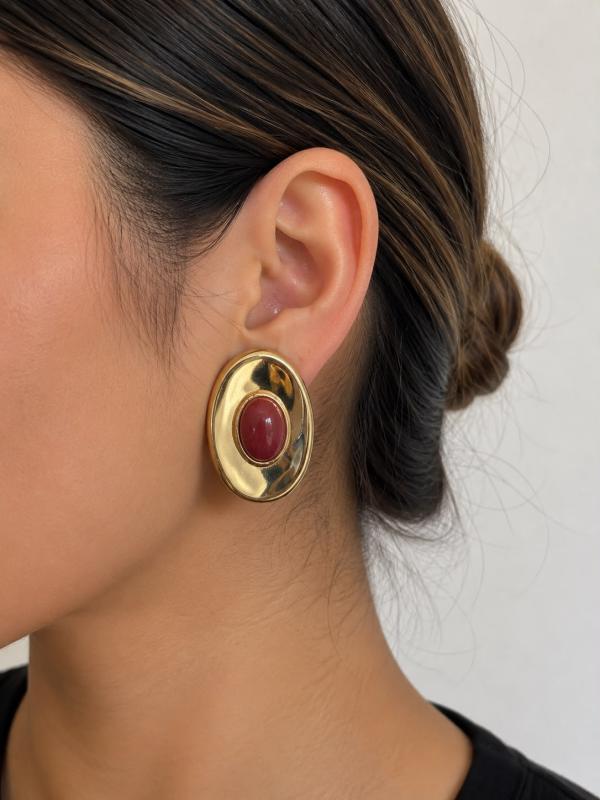 Arete Chunky Ovalado Con Piedra
