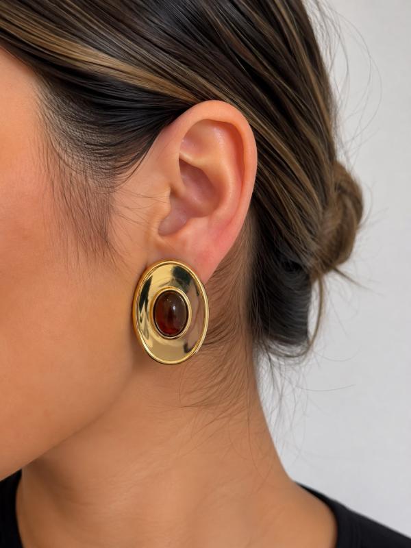 Arete Chunky Ovalado Con Piedra