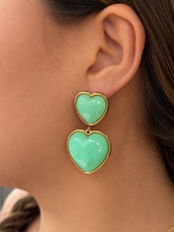 Arete Corazon Doble Verde Menta